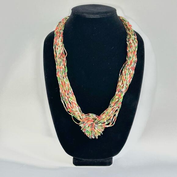 Vintage 90’s Multi Color Beaded Necklace With Center Knot - Picture 1 of 5